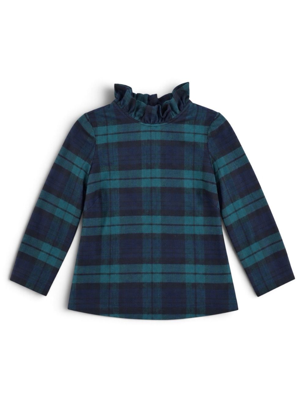 Tuckernuck Faye Tie Blouse Black Watch Plaid Wool Holiday Top Green Navy Small